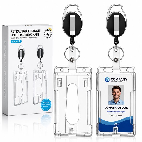 Twenty4seven® Badgehouder met Trekkoord - 2 Stuks - Pashouder met Koord & Clip - Uittrekbare Sleutelhanger - voor Badge & Pasjes