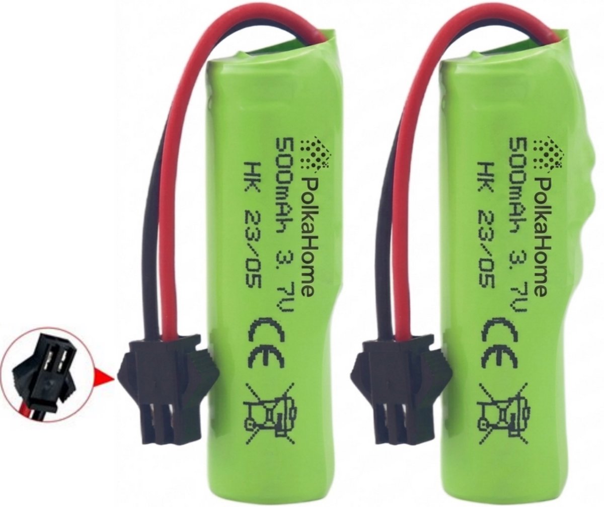 PolkaHome® 2 stuks Bestuurbare Auto Accu – RC Accu / RC Batterij – 14500 Batterij – Lithium Ion 3.7V 500mAh – 1.85Wh – Langdurige RC Accu. accu voor RC drift auto — afbeelding 2