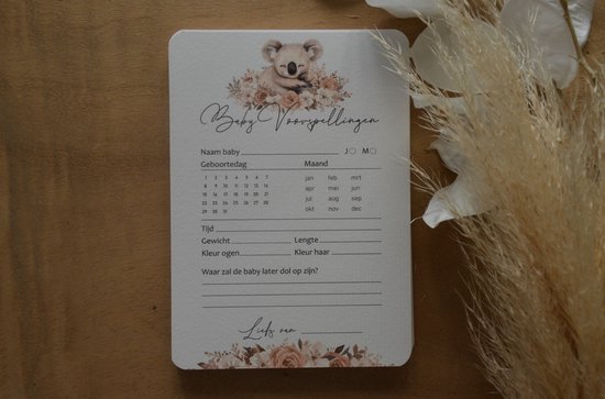 Babyshower invulkaarten (15 stuks) - baby voorspellingen - luxe - gender reveal - koala beer - beige - unisex jongen meisje van Babyshower — afbeelding 3