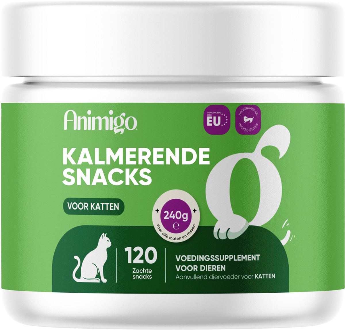 Animigo Kalmerende Kauwsnacks voor Katten - Natuurlijk Kalmeringsmiddel met Ashwagandha, Citroenmelisse, Passiebloem en L-Taurine - Gemaakt in de EU