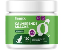 Animigo Kalmerende Kauwsnacks voor Katten - Natuurlijk Kalmeringsmiddel met Ashwagandha, Citroenmelisse, Passiebloem en L-Taurine - Gemaakt in de EU