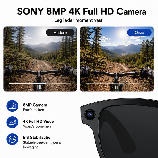 Vizon Camera Bril met Sony 8MP - Smart Glasses 4K - Verborgen Camera Bril - Spycam met WiFi en Bluetooth - IP67 Waterdicht - NL-app — afbeelding 5