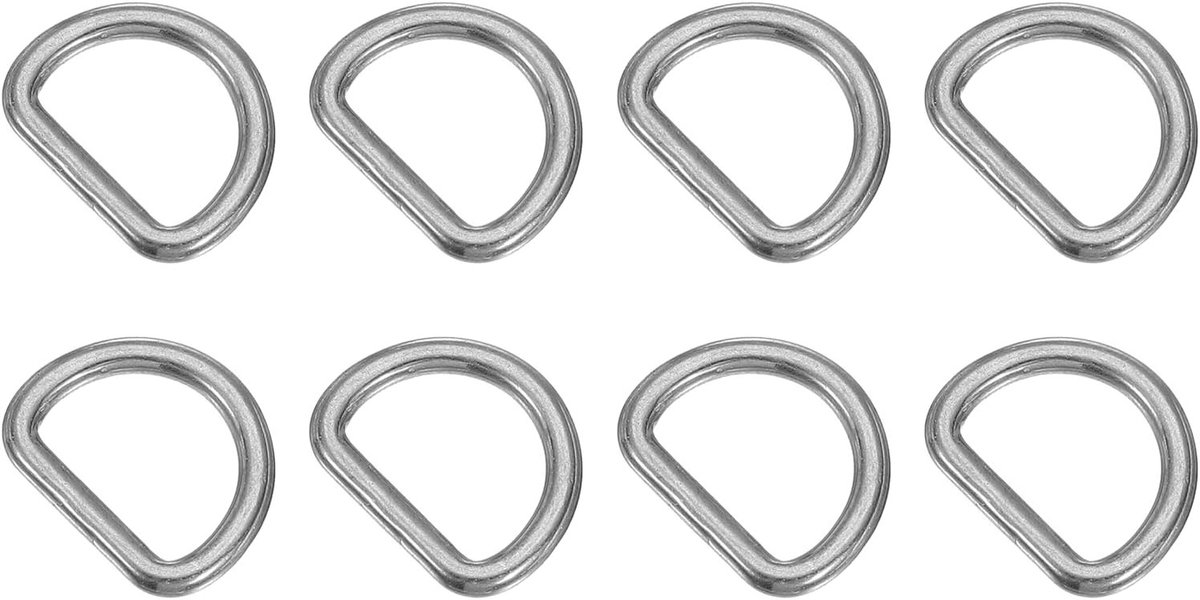 2cm D-Ringen van 304 RVS, 8 Stuks Gelaste D-Ringen voor Leashes, Hondenhalsbanden en Naaiprojecten, 3x15mm, Zilverkleurig