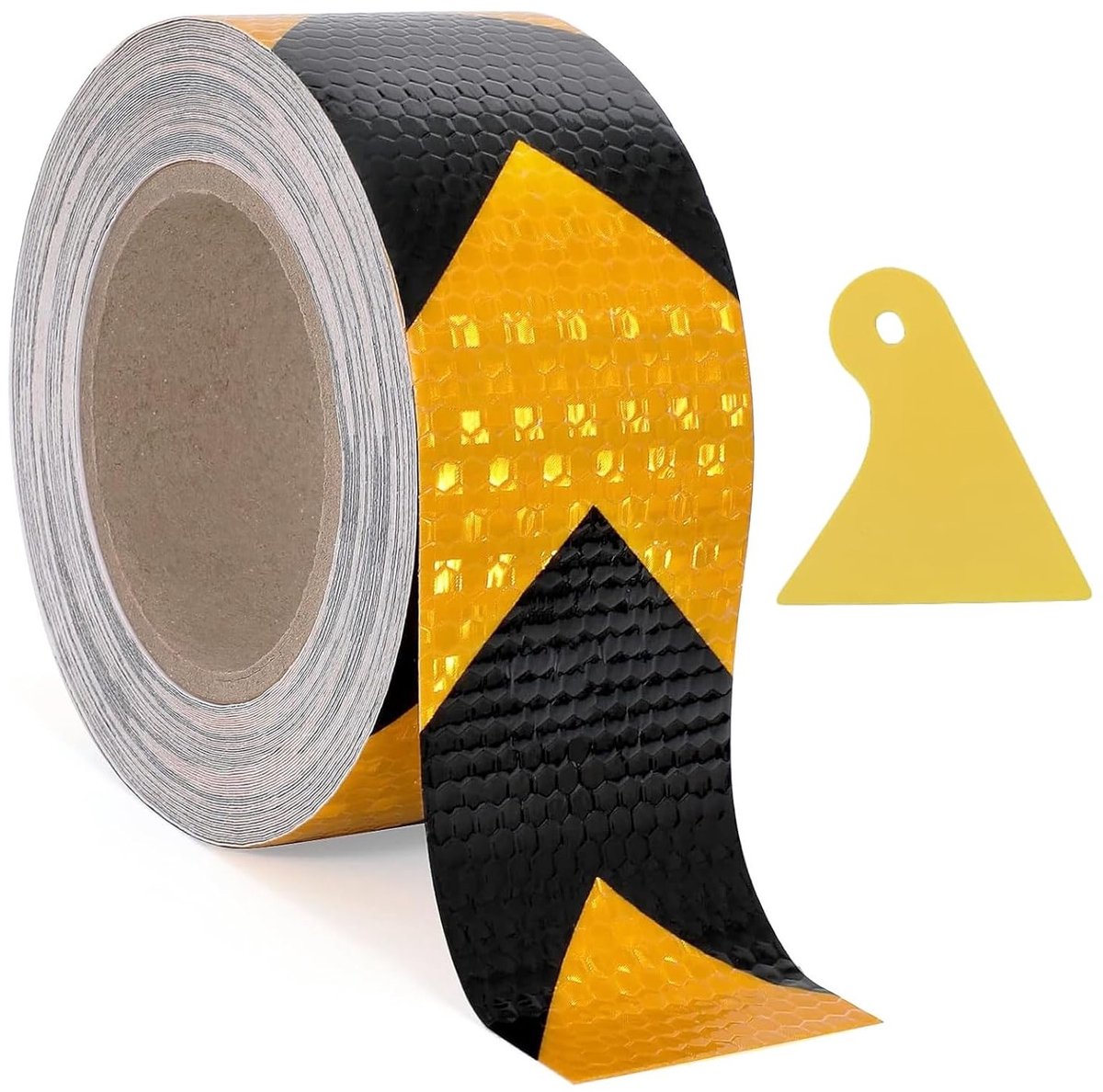 Geel en Zwart Reflecterende Tape, 5 cm x 10 m, Zelfklevende Waarschuwingsband voor Verkeerssystemen, Trapmarkering en Parkeergarages