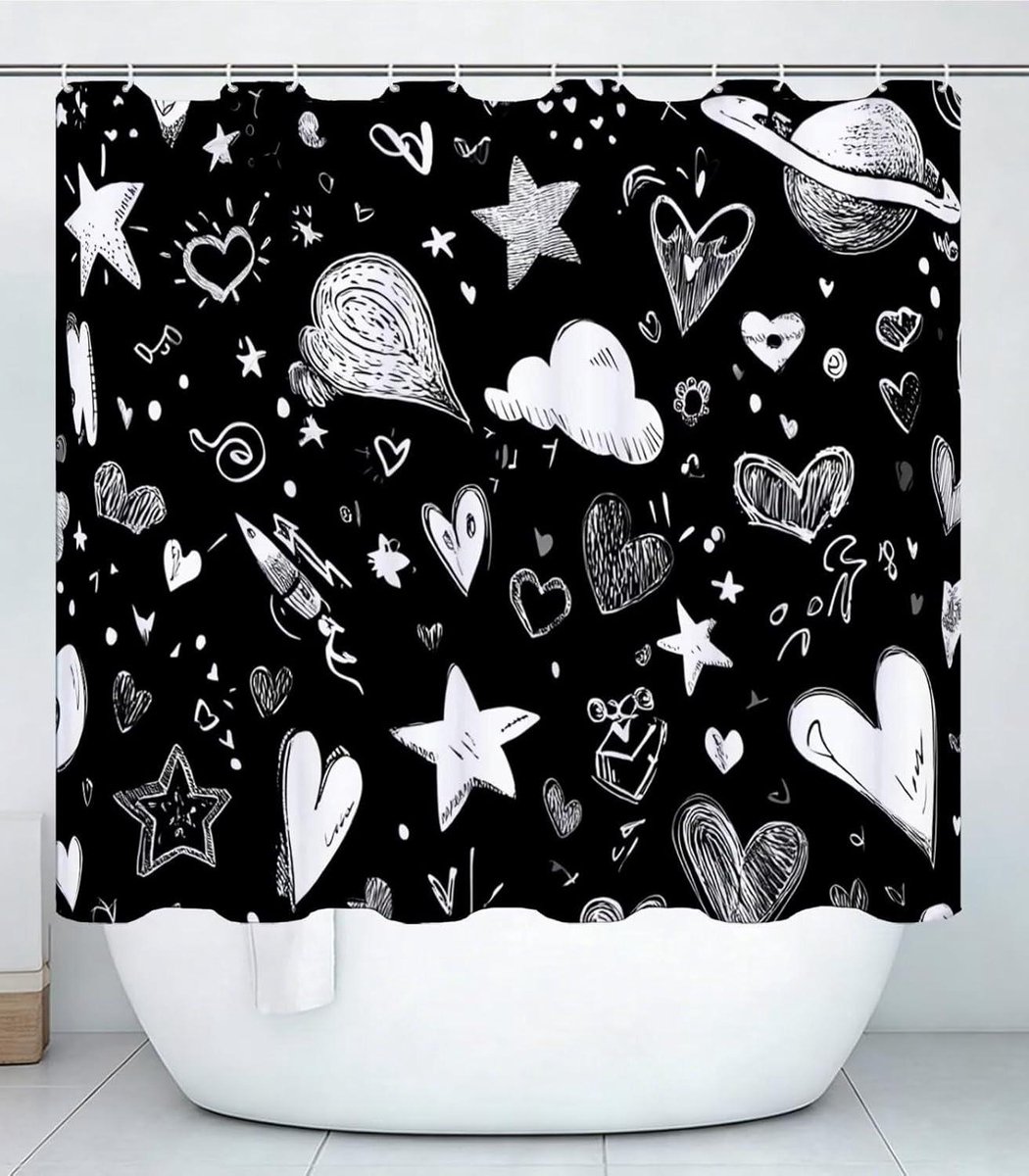 Douchegordijn - Badkamer gordijn - Douche afscheiding - Waterafstotend materiaal - 120 x 150 cm - Zwart-wit