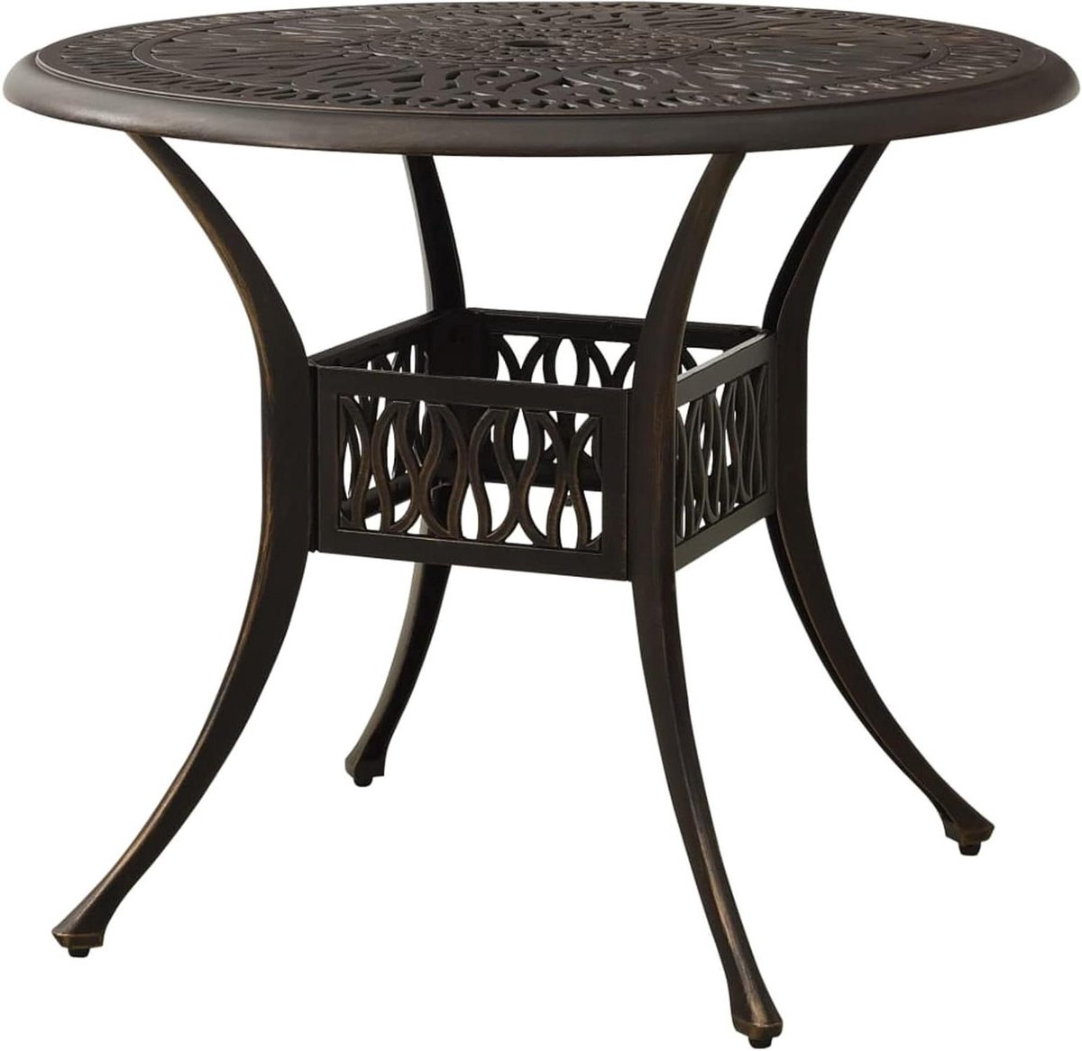 Tuintafel Gegoten Aluminium - Buitenmeubel Terrastafel - Genieten Buiten - Centraal Parasolgaten - 90 x 90 x 74 cm - Brons