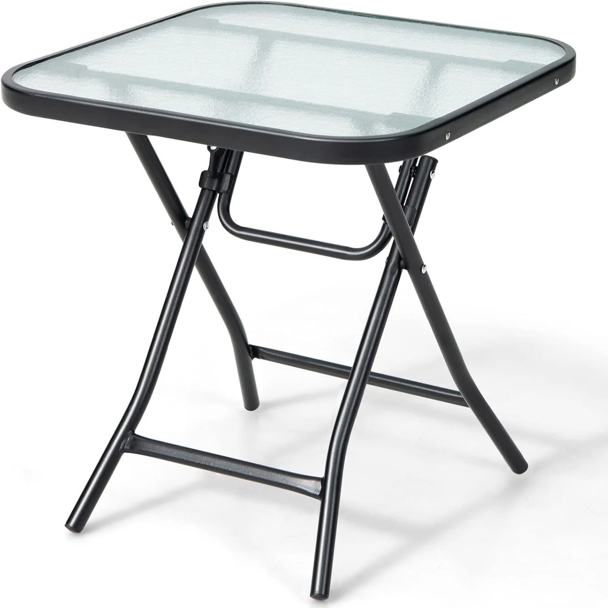 RosaBloom Campingtafel - Tuintafel - Bijzettafel - Buitentafel - Opvouwbaar - Rechthoekig - Metalen Frame - Gehard Glas - Zwart