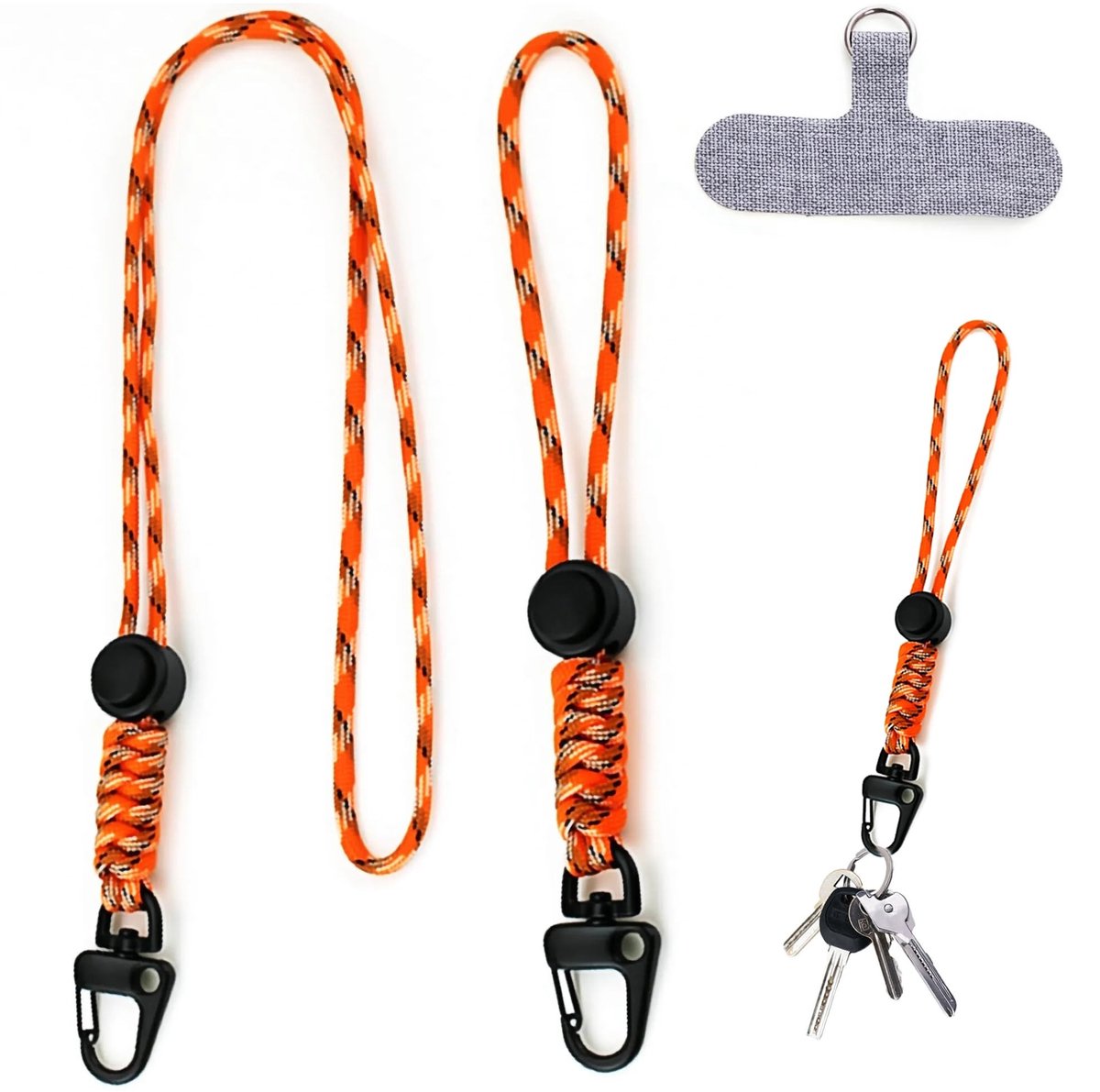 Cosensi- Sleutelhanger Handgevlochten Paracord - Verstelbare Gesp - Karabijnhaak - Lichtgewicht - Praktisch - Oranje Camouflage - Sleutellanyard