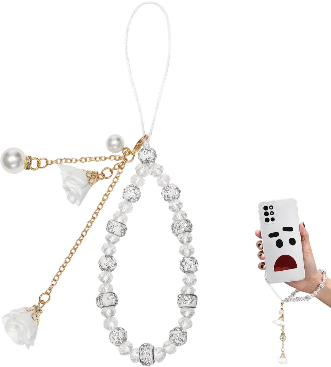 Cosensi- Sleutelhanger Creatieve Kristallen Bloem - Telefoonkoord 31cm - Antislip Riem - Decoratie - Handsfree - Lichtgewicht Accessoires