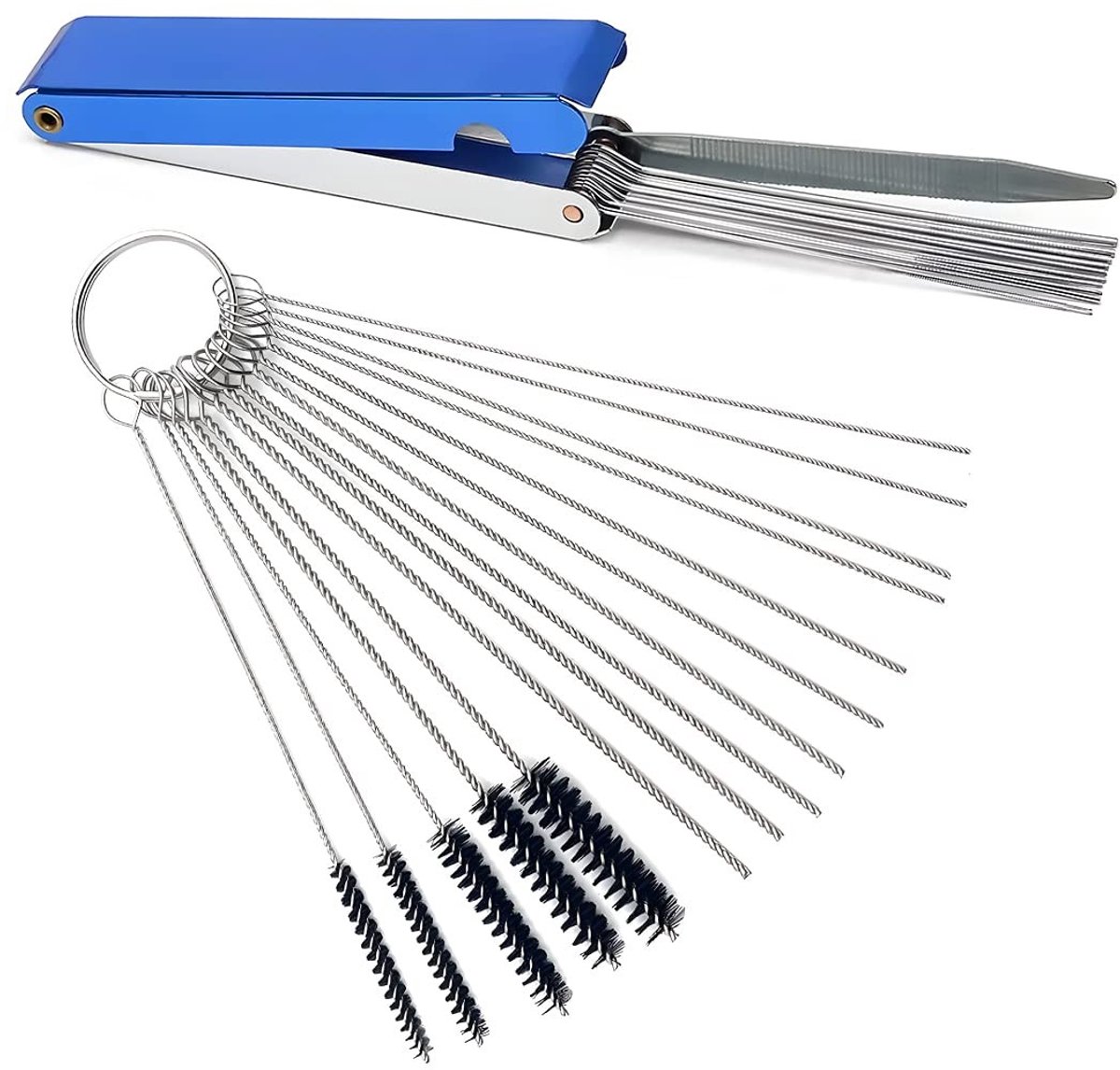 Cosensi- Carburateur Reinigingskabel 15-delige Set - Carburateur Reinigingsborstel - Nylon Haren - Roestvrij Stalen Greep - Aluminium Behuizing - Voor Motorfiets/ATV/Bromfiets - Reinigingsset