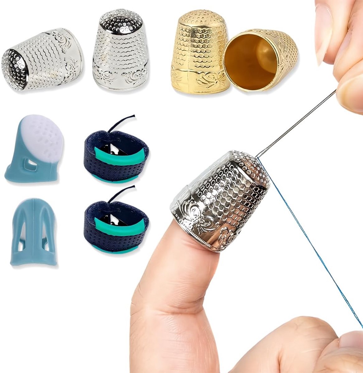 Cosensi- Vingerhoed 8 Stuks - Vingerbescherming Siliconen/Metaal - Bescherming voor Naaldsteken - Vingerhoedaccessoires - Ideaal voor Naaiprojecten - Hoogwaardig en Duurzaam