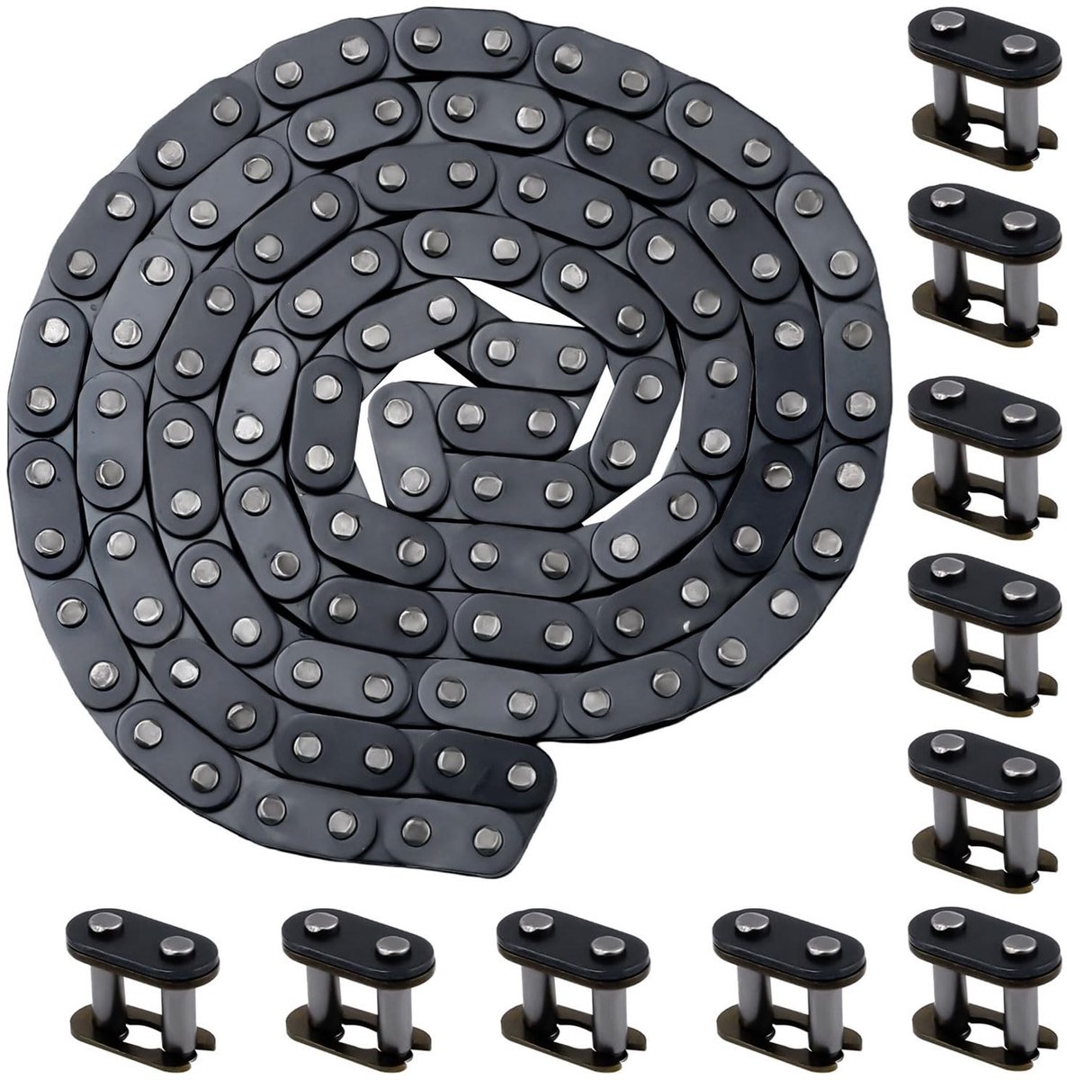 Cosensi- Aandrijfschakel Zware Kwaliteit - T8F Ketting - 10 Volledige Gespen - Geschikt voor Fiets/ATV/Motor - Duurzaam Materiaal - Zwart