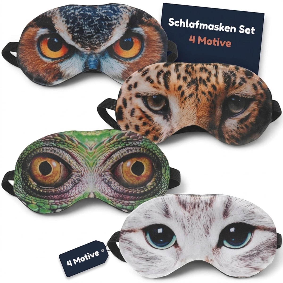 Cosensi- Slaapmasker Set van 4 - Dierenoog-Design - Satijn/Pluche - Comfortabele Elastische Band - Perfect voor Reizen - Luxe en Zacht