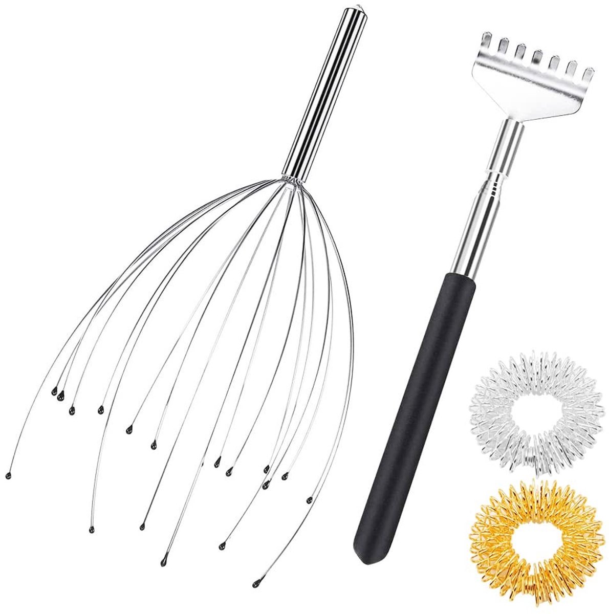 Cosensi- Hoofdmassageset 20 roestvrijstalen klauwen - Hoofdmassage apparaat - Vingermassageringen - Stressverlichting - Bloedcirculatie bevordering - Schoudermassage tool