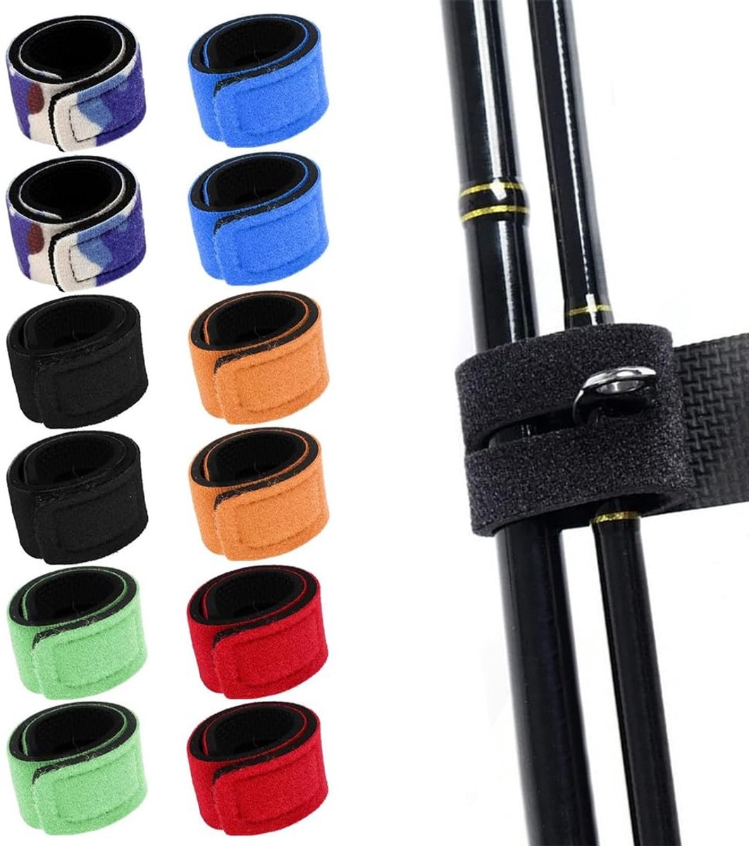 Cosensi- Hengelbanden 12 stuks - Neopreen - Waterdicht - Antislip - Elastisch - Klittenbandsluiting 30 x 2,5 cm - Hengelriemen