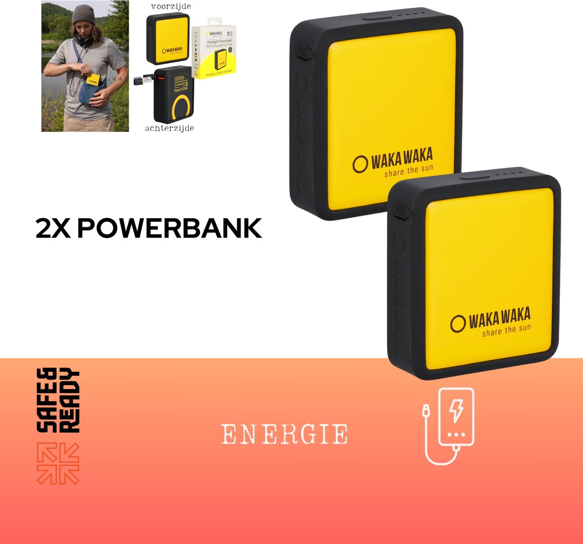 AKTIE AKTIE 2 WakaWaka Ultrafast Powerbanks 10.000 mAh - Kamperen - Outdoor - Mobiel - Snelladen