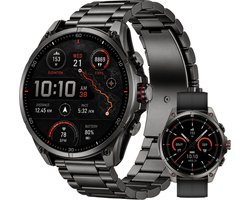 Royal Empire GPS Smartwatch Heren – 1.43" AMOLED – Belfunctie & App-meldingen – 5ATM Waterdicht – Hartslag, SpO2, Stappenteller – 200+ Sportmodi – RVS + TPU Band – Zwart