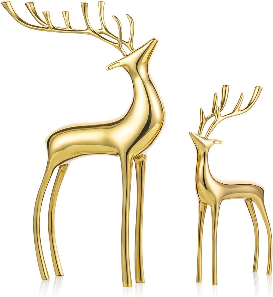 Set van 2 Reindeer Beeldjes van Metaal voor Huisdecoratie, Perfecte Accenten voor Woonkamer, Slaapkamer en Kerstdecoratie in Goud