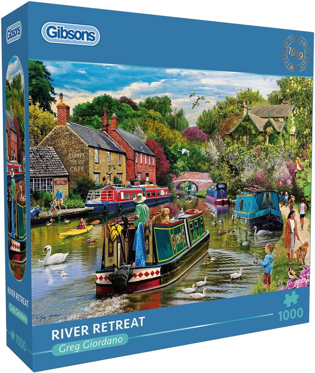 Legpuzzel 1000 stukjes Grachtenscène Platteland met Smalboot Puzzel voor Volwassenen
