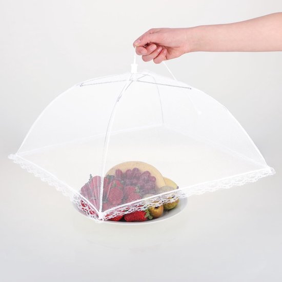 Set van 2 - Vliegenscherm - Opvouwbare voedselafdekking - Vliegenscherm voor voedsel - Voedselafdekking - Stofscherm - Beschermt tegen muggen en stof - Vierkant - Geschikt voor voedsel, fruit, enz. - 48*48*34 cm - Wit — afbeelding 2