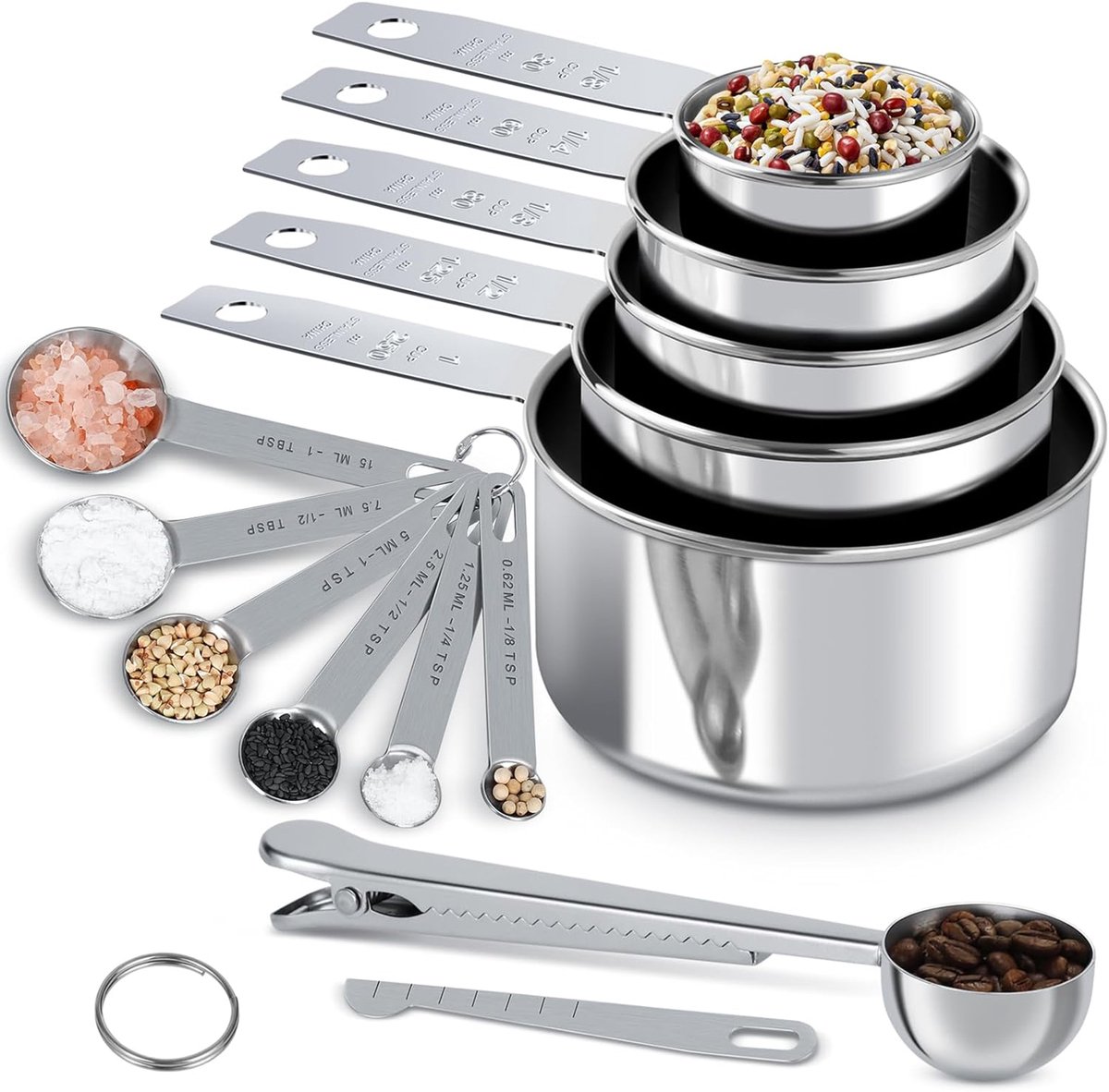 Measuring Cups and Spoons - 13-Delige Maatbeker & Maatlepel RVS Set - Maatschepjes & Bekers - Roestvrij staal - Keukengerei - Keukenaccessoires