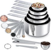 Measuring Cups and Spoons - Ensemble de 13 tasses et cuillères à mesurer en acier inoxydable - Cuillères et tasses à mesurer - Acier inoxydable - Ustensiles de cuisine - Accessoires de cuisine