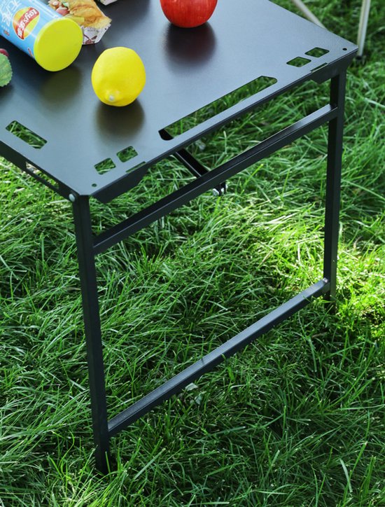 Opklapbare barbecuetafel met licht onderstel geschikt voor buitengebruik afmetingen 104*48*50 cm draagbare campingtafel lichtgewicht metalen barbecuetafel met handvat geschikt voor kamperen picknicks en barbecueën zwart — afbeelding 4