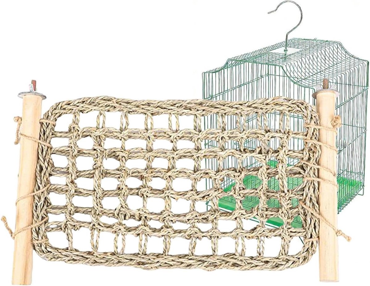 Vogelladder voor kooi, speelstandaard van hout voor parkieten, zeegras, ladderbrug als trainingsstandaard voor vogels, voor training en voor het voeden van Conure Lovebird, kanarievogel, vink