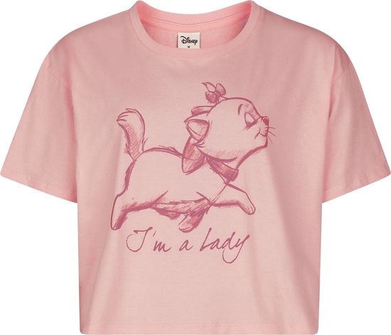T-shirt rose avec un imprimé de Marie des Aristochats et le texte 'I'm a lady'.