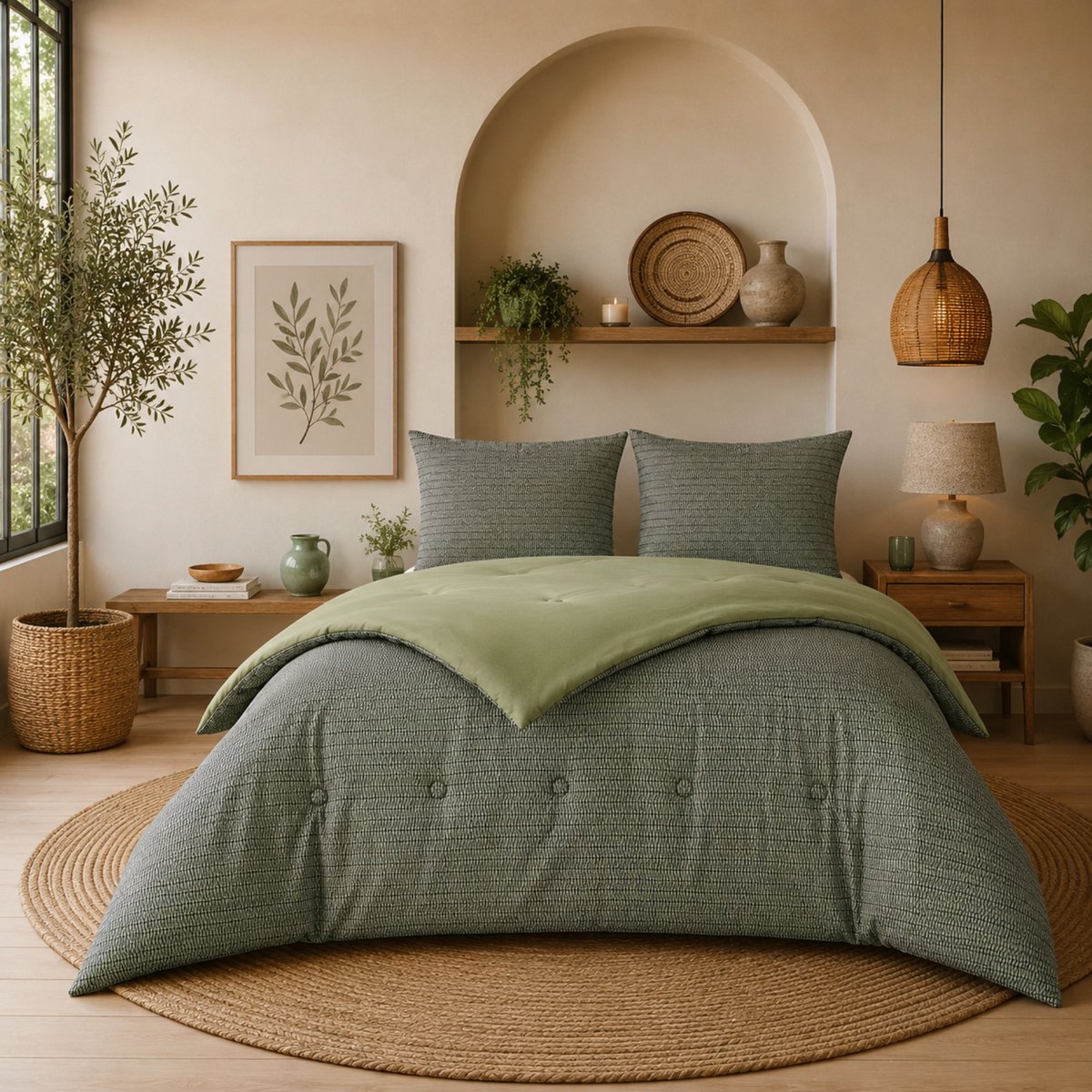 Struktur Olive Leaf - Wasbaar hoesloos dekbed
