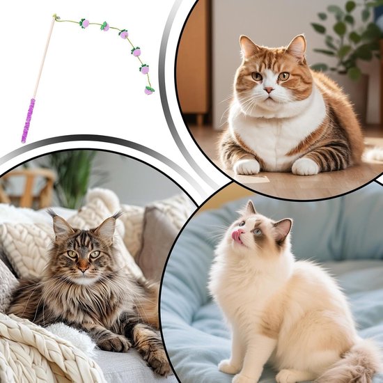 Cat Wand Toy - 15.75in Caт Pole Toy - Interactive Cat Teaser Wand For Kittens And Indoor Cats, Durable Cotton Rope Stick With Non-slip Handle, Stimulates Hunting Instincts, 17g Lightweight — afbeelding 2