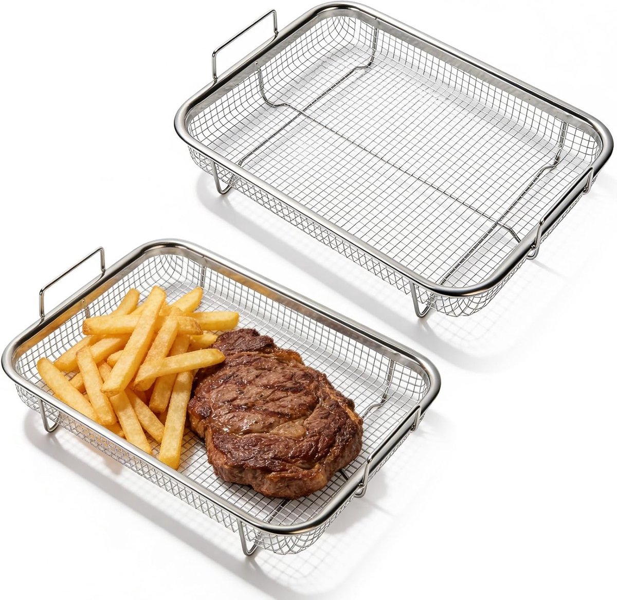 Multifunctionele roestvrijstalen grillmanden, 2 stuks, ideaal voor grillen, bakken en afdr
