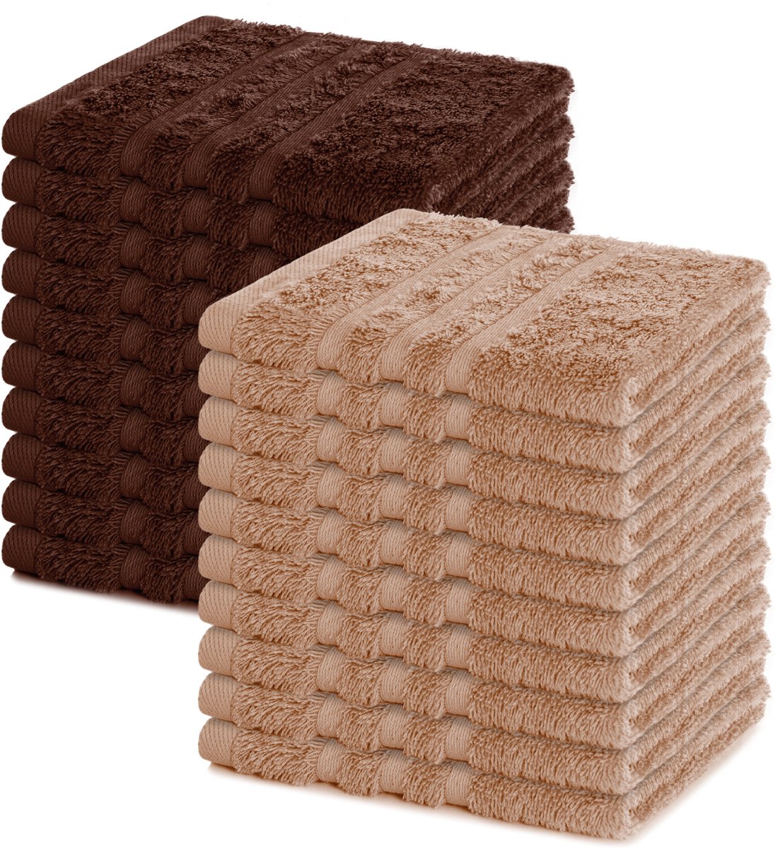 Lavea® Set van 20 gastendoekjes 30x30 cm – 100% katoen – Zacht en absorberend – Ideaál als washandje, gastendoekje of handdoek voor dagelijks gebruik – Cappuccino en Koffiebruin