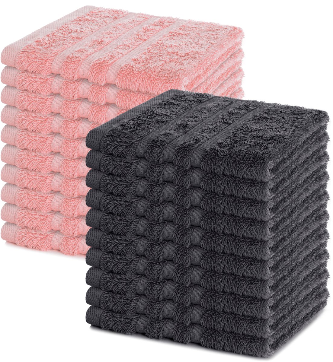 Lavea® Set van 20 gastendoekjes 30x30 cm – 100% katoen – Zacht en absorberend – Ideaál als washandje, gastendoekje of handdoek voor dagelijks gebruik – Antraciet en Pastelroze