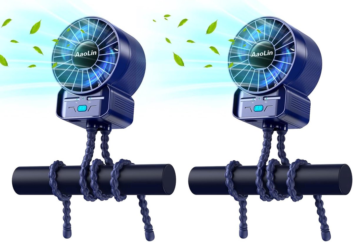 2 Stuks Draagbare USB Oplaadbare Kinderwagen Ventilator met Flexibel Statief - 4 Snelheden
