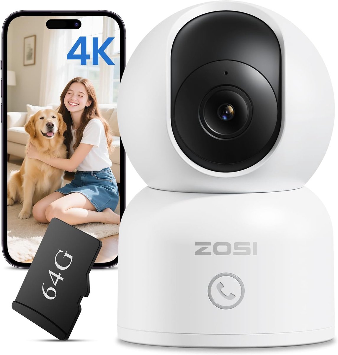 4K Wifi Beveiligingscamera Binnen met 360° Draaibaarheid, AI-Detectie en Tweewegs Audio