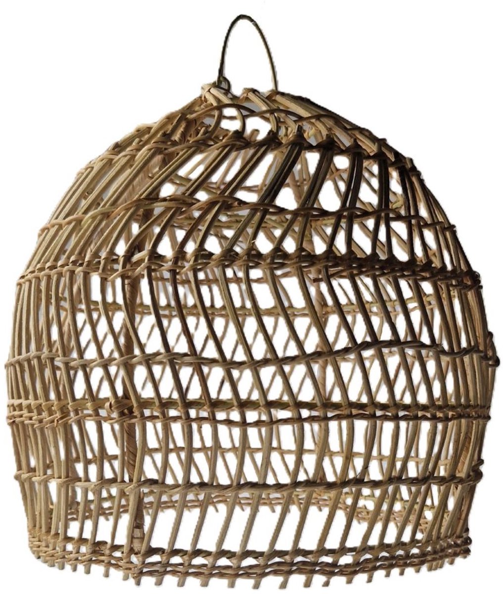 MigoStyling - Hanglamp - Riet/Rotan - Handgemaakt - Naturel - Dia 30 cm - Witte lampenpendel - Sfeervol