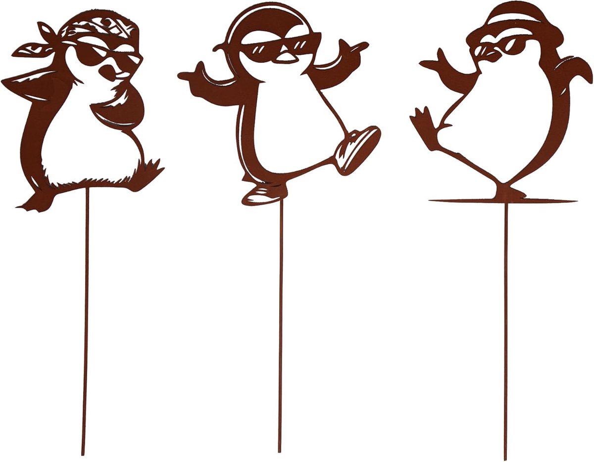Decoratieve Tuinstekers Pinguïns - Weerbestendige Metalen Tuindecoratie in Roestlook