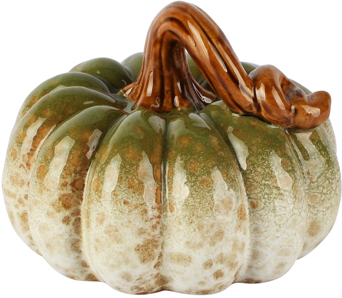 Dekoratief | Deco pompoen, groen/cr?me/bruin, keramiek, 12x12x10cm | A265826