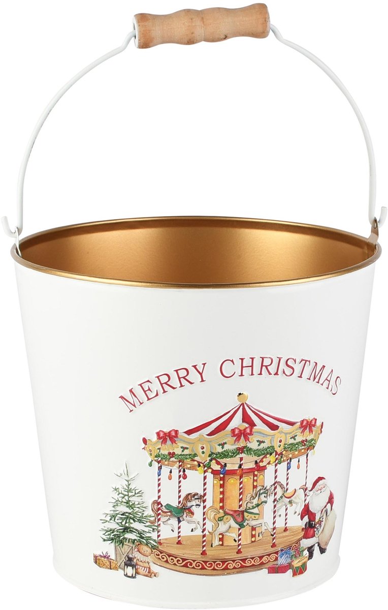 Dekoratief | Bloempot m/oor 'Christmas Carrousel', metaal, 18x18x15cm | A265600