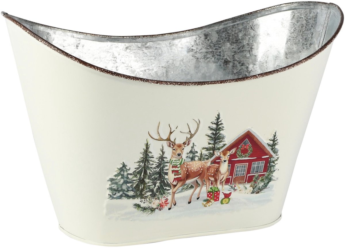 Dekoratief | Bloempot ovaal 'Smiling Stag', metaal, 24x15x16cm | A265601