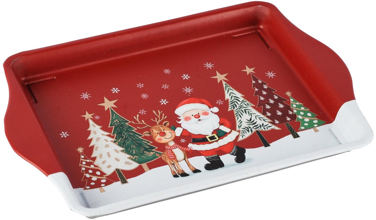 Dekoratief | Dienblad 'Jolly Santa', metaal, 22x15x2cm | A265616
