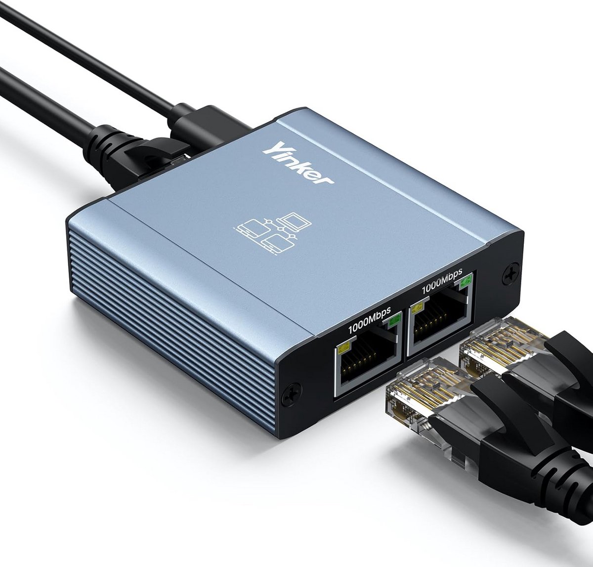 Gigabit Ethernet Splitter 1 naar 2 Poorten - 1000Mbps LAN Netwerk Verdeler RJ45