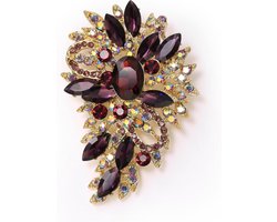 EVER FAITH Women's Austrian Crystal Vintage Inspired Flower Leaf Bouquet Brooch Purple Gold-tone, Crystal, Not Applicable