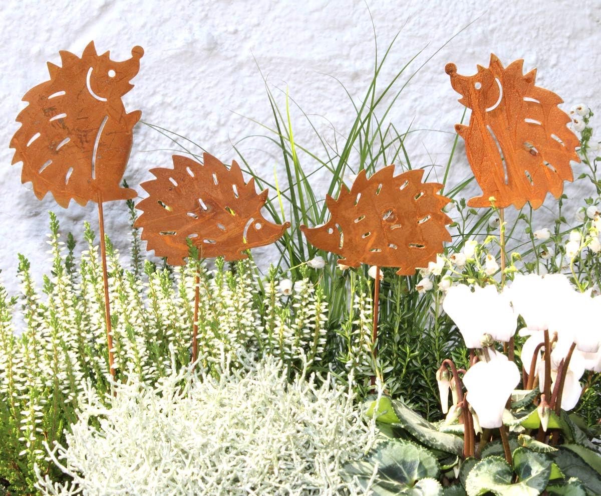 Set van 4 Roestige Egel Tuinstekers - Sierlijke Metalen Dieren voor Tuin en Potten