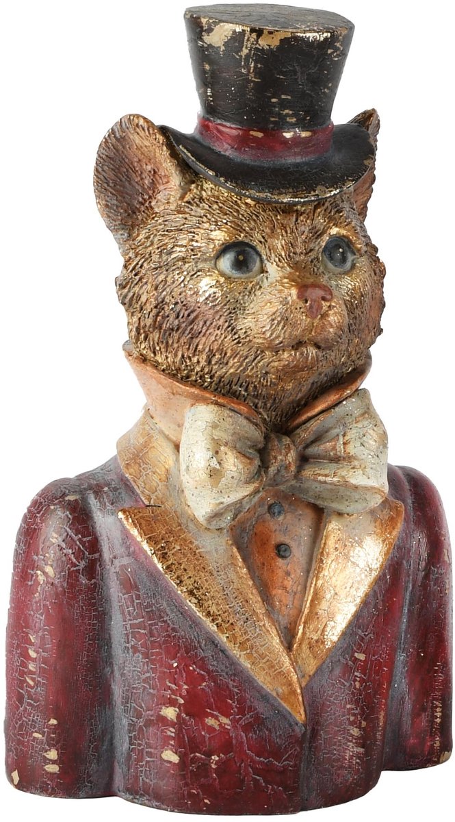 Dekoratief | Buste kat m/hoed, bordeau/brons, resina, 14x10x22cm | A265449