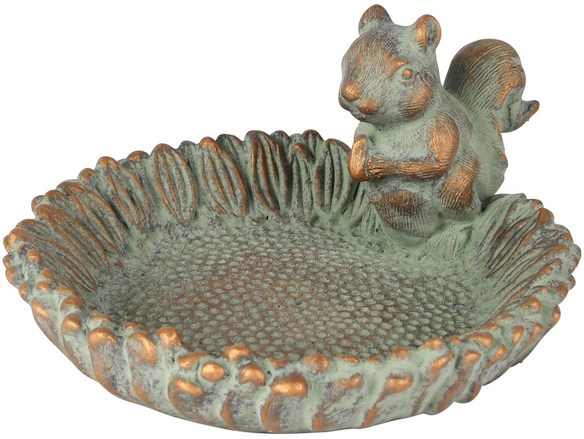 dekoratief Vogelbad m/eekhoorn, grijs, cement, 23x20x11cm | A265012 groen