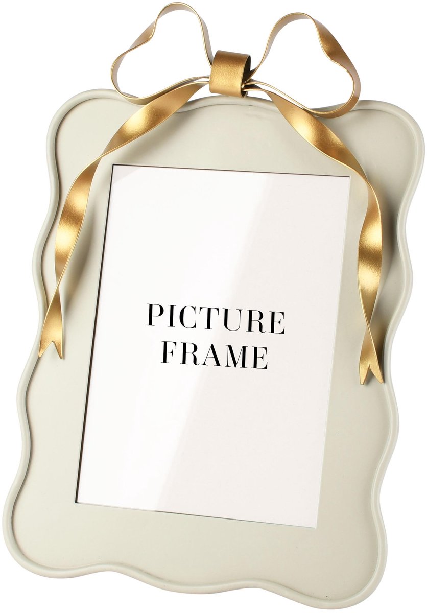 Dekoratief | Fotolijst m/strik, creme/goud, metaal/glas, 21x21x3cm | A265187