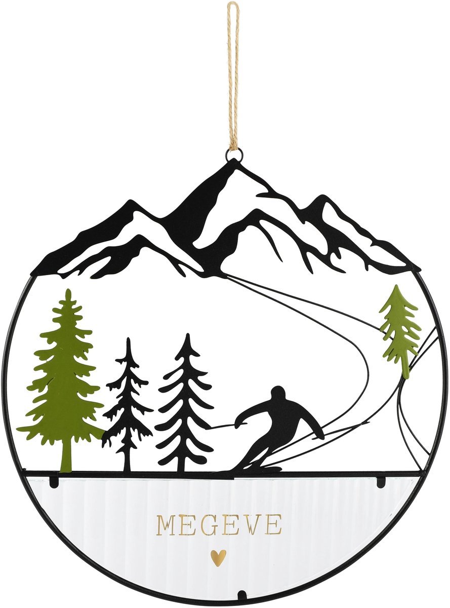 Dekoratief | Hangdeco m/ski?r 'Megeve', zwart, metaal, 25x1x25cm | A265216