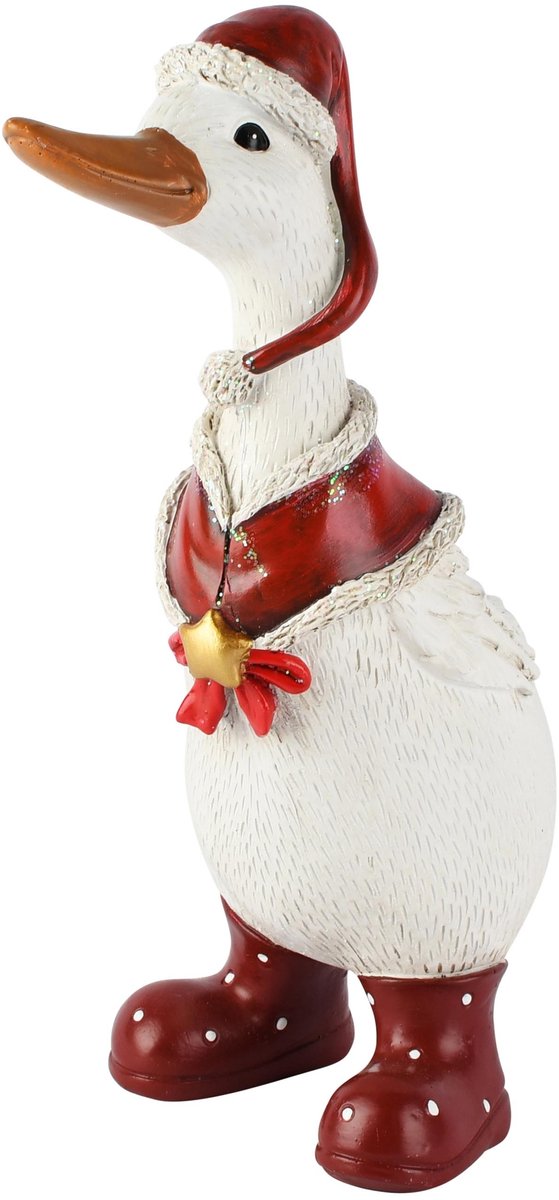 Dekoratief | Wintereend m/muts, rood/wit, resina, 9x13x28cm | A265294